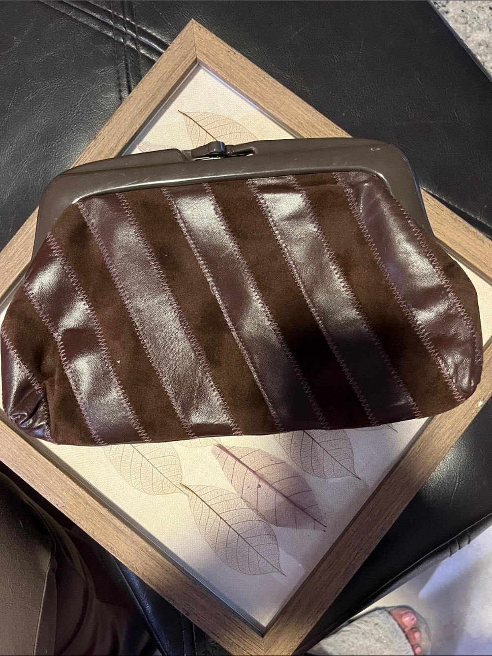 VINTAGE  leather Brown Striped womensClutch Bag